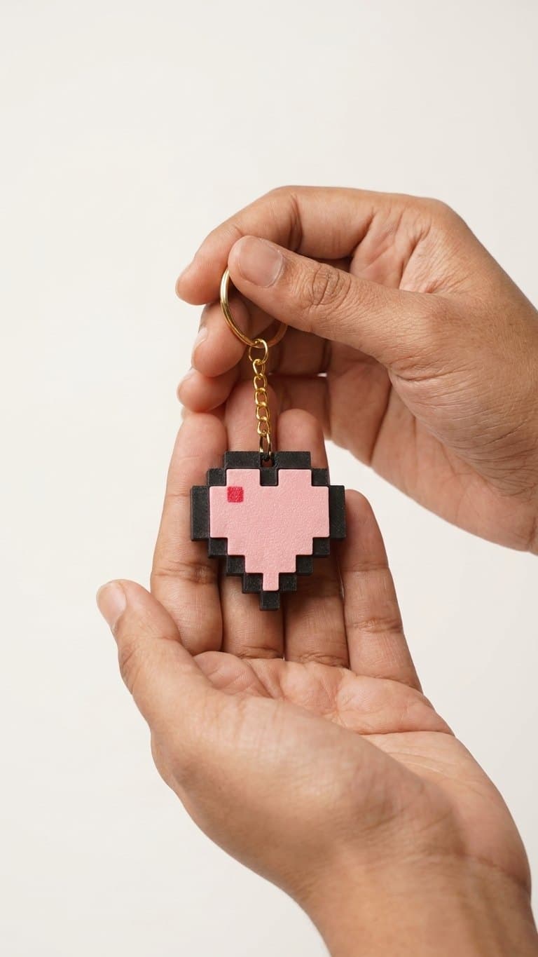 Minecraft Heart Fidget Clicker Keychain — size and scale reference