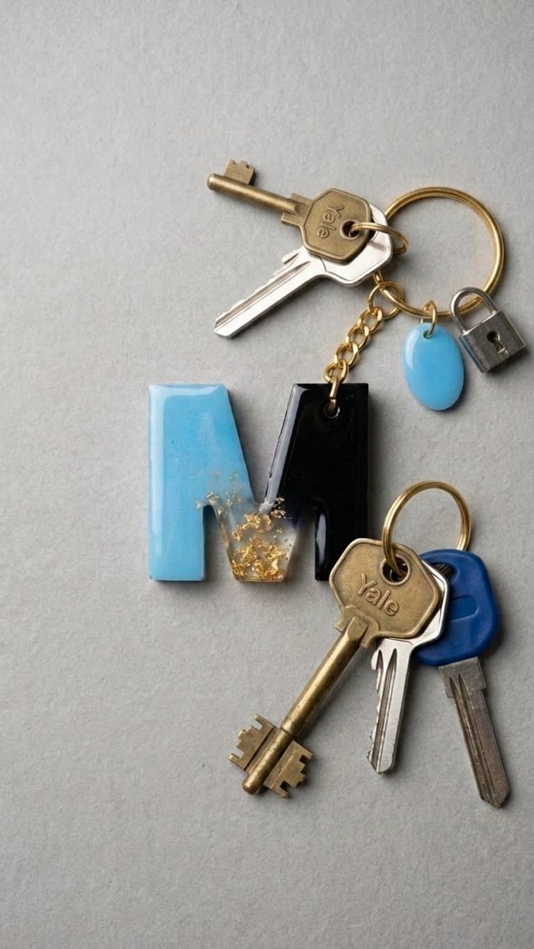 Resin Gold Flake Keychain — size and scale reference