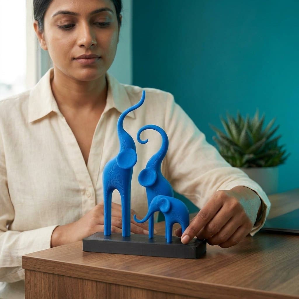 Elephant Family Showpiece — lit vs unlit view