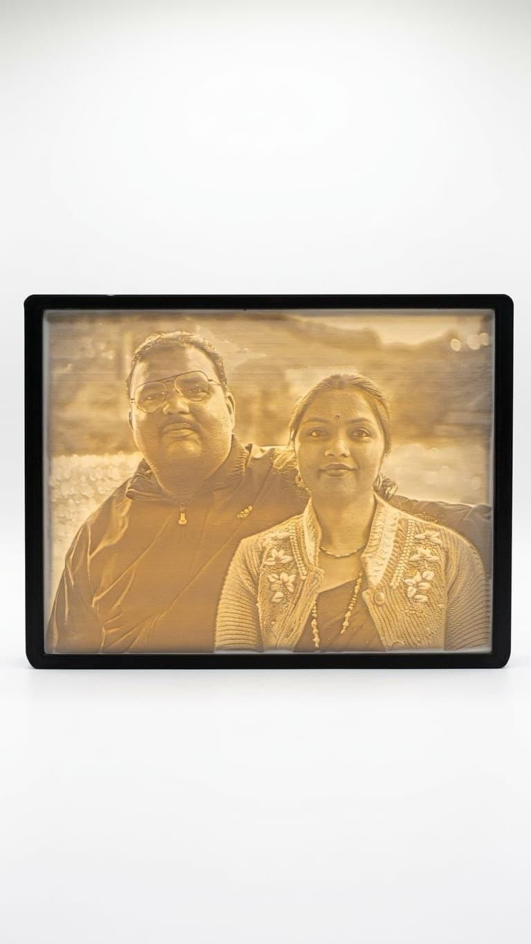 Custom Lithophane Photo Frame — lit vs unlit view