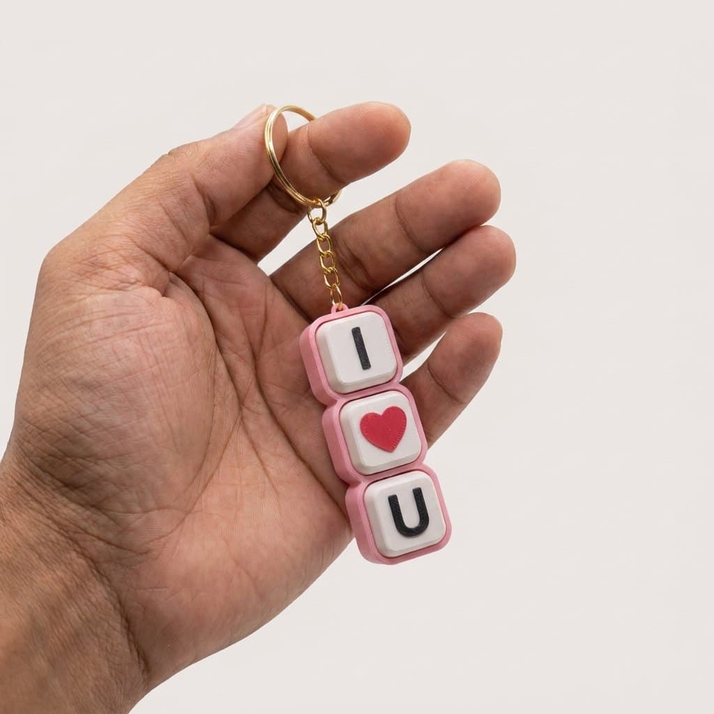 I Love U Fidget Clicker Keychain - 3 Key Mechanical — size and scale reference