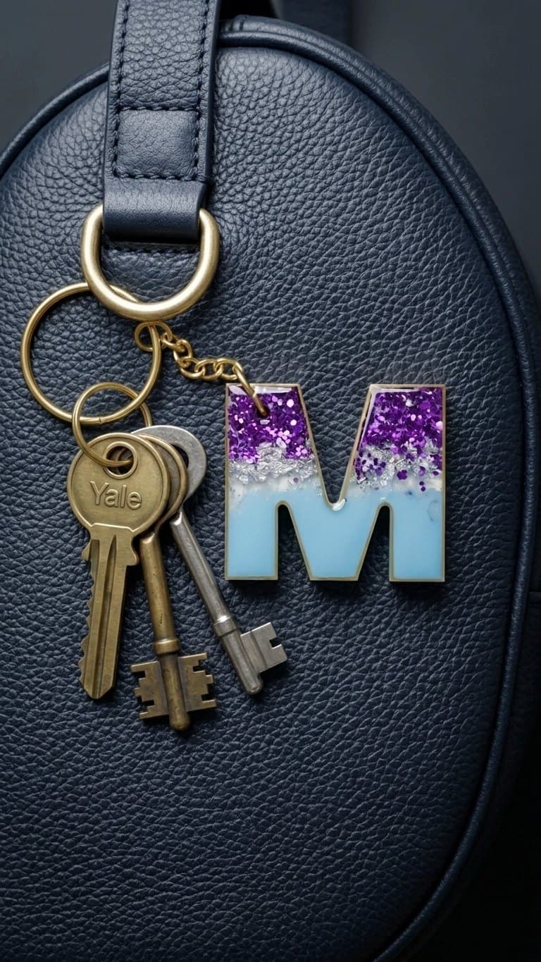 Silver Filled Resin Keychain — size and scale reference