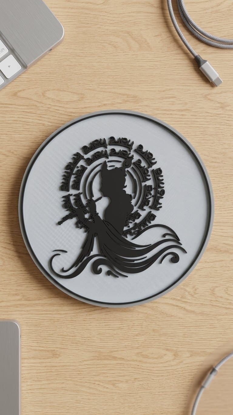 Hare Krishna Hare Rama Lamp — lit vs unlit view