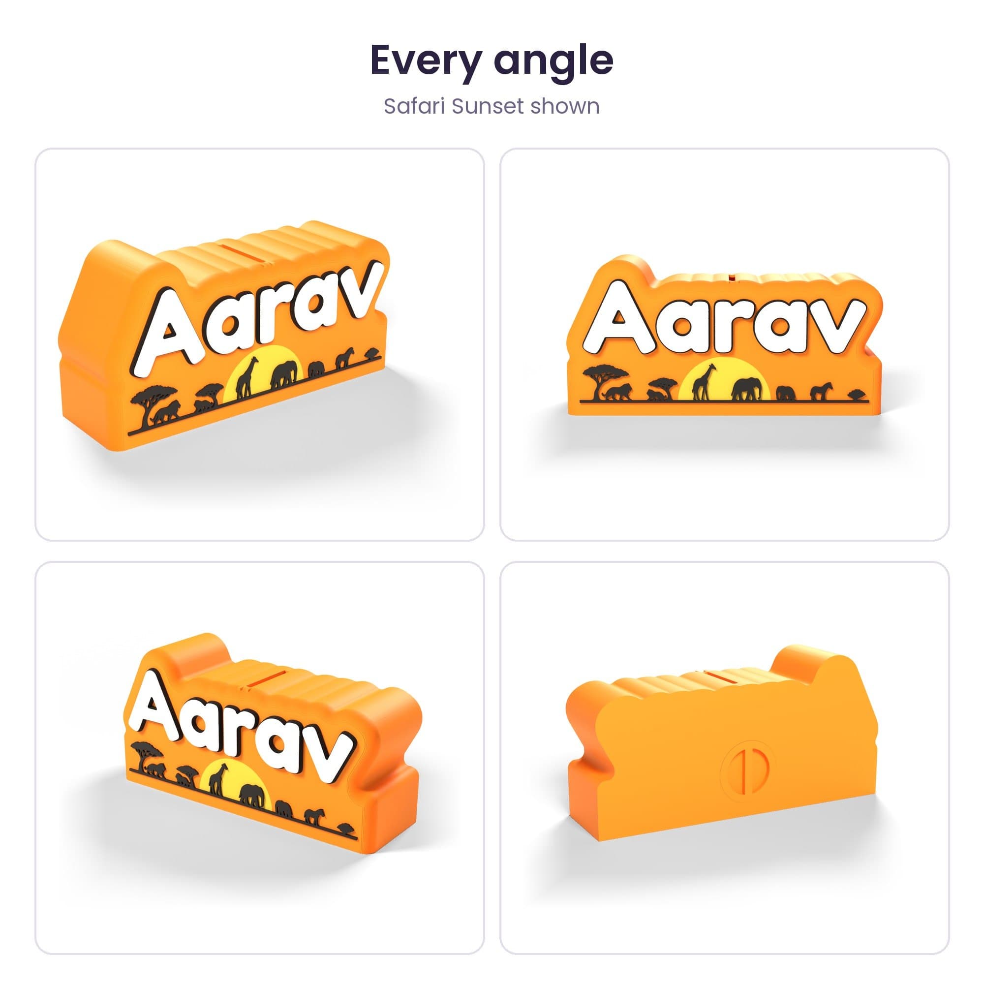 Personalised Scene Name Coin Box - 3D Printed Kids Piggy Bank with Safari, Space, Princess or Cricket Scene — product photo 6