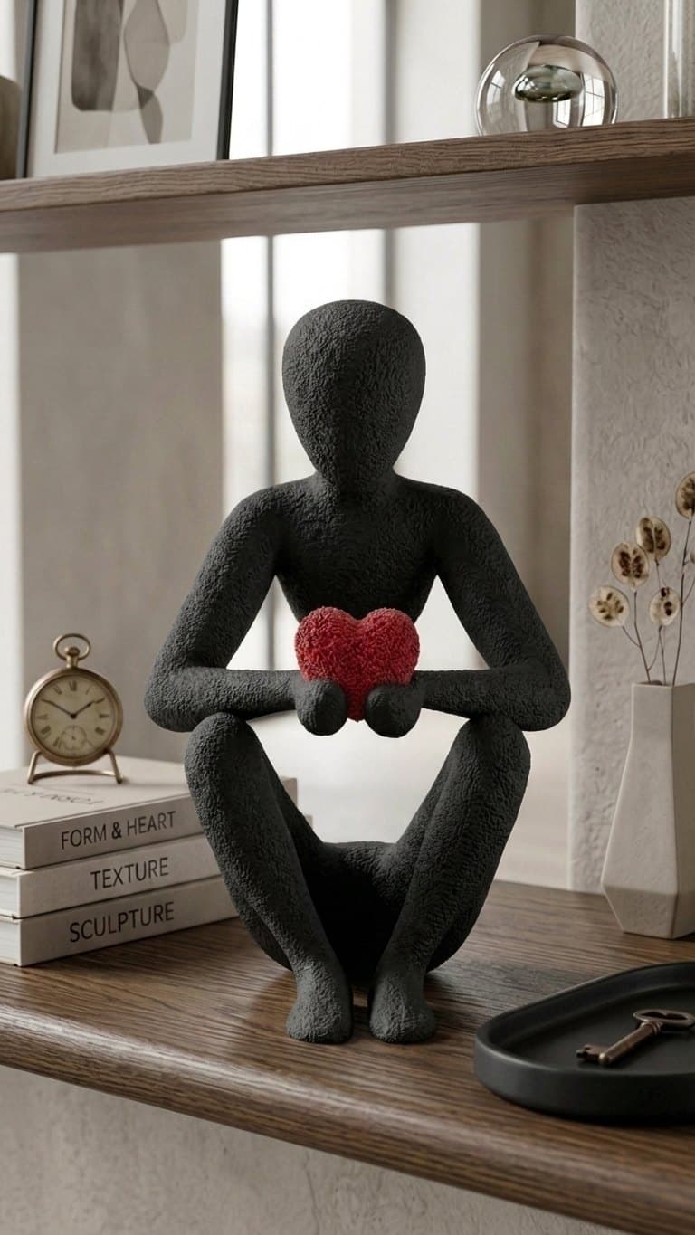 Love's Embrace Sculpture – Abstract Figure Holding a Heart — detail view 6