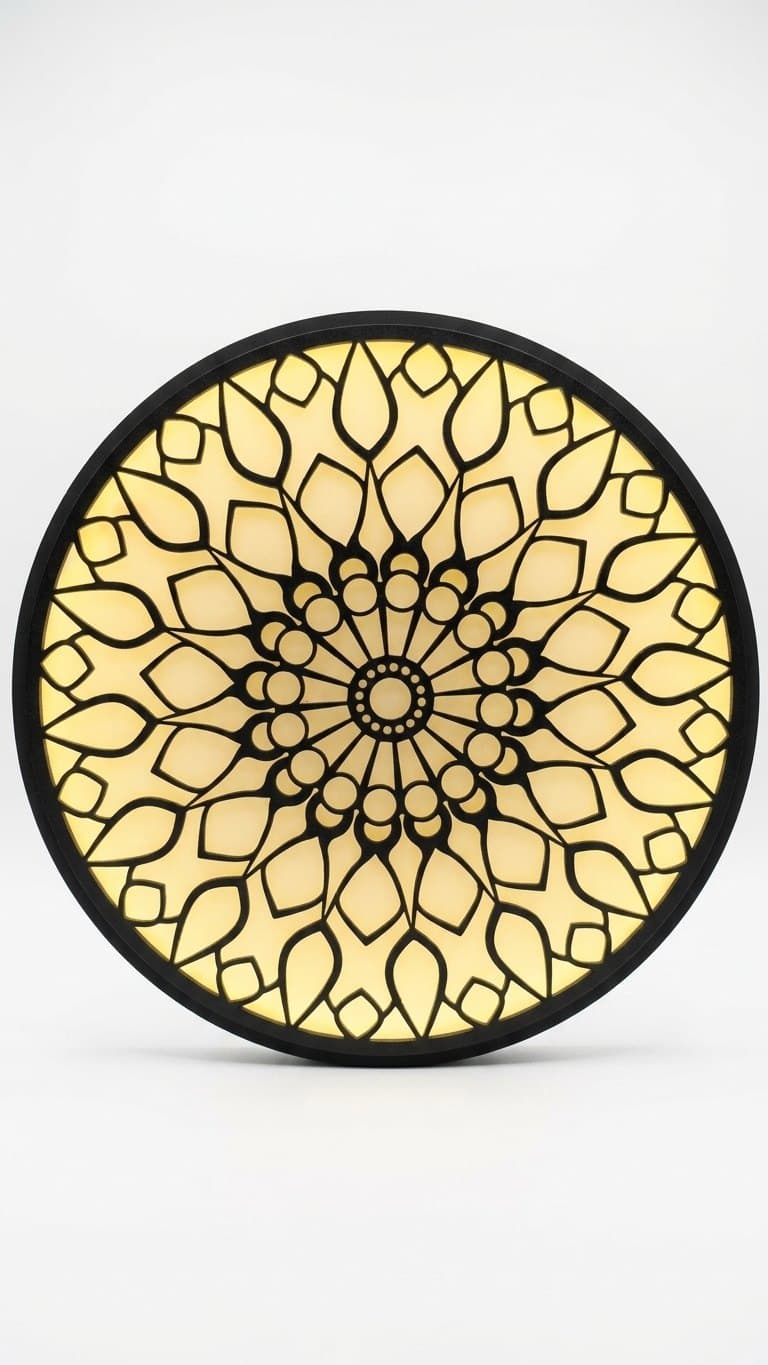 Mandala Art Wall Lamp — lit vs unlit view