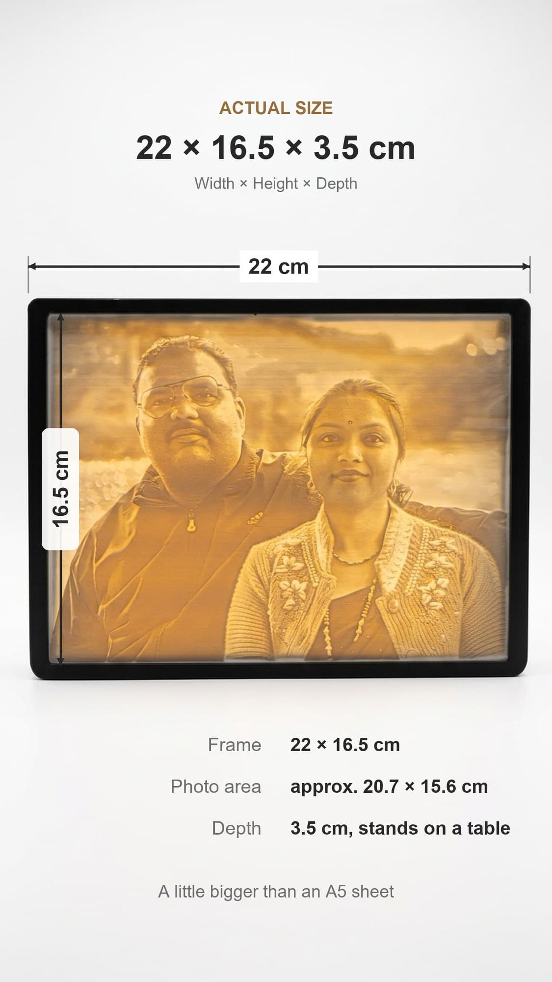Custom Lithophane Photo Frame - Personalised 3D Printed Photo Night Lamp, Anniversary Gift — product photo 3