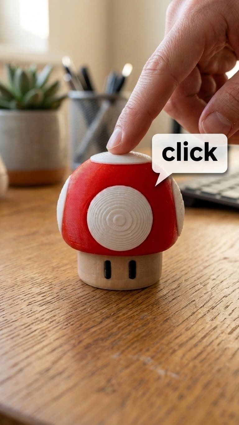 Retro Mushroom Fidget Clicker Toy — lit vs unlit view