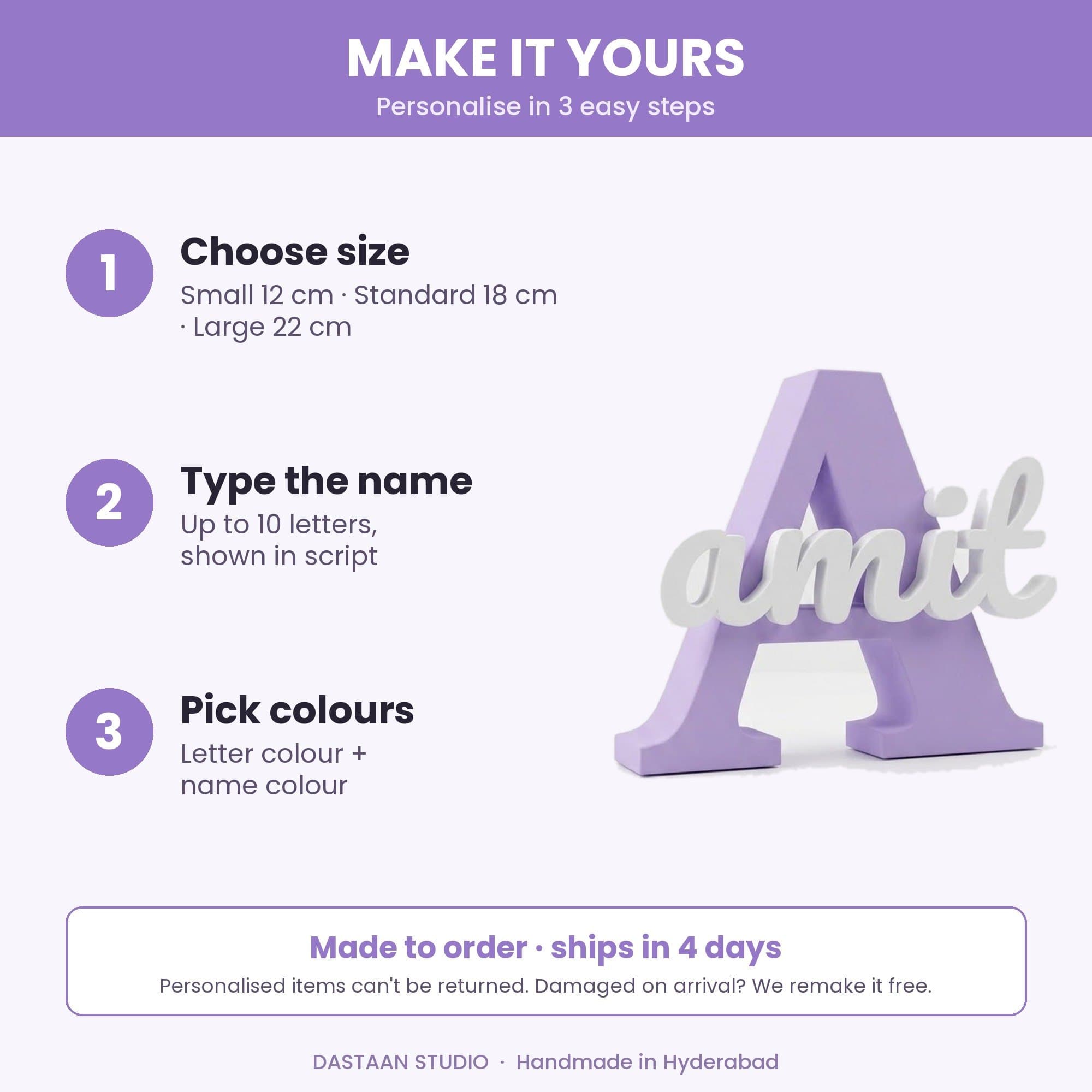 Personalised Initial Name Stand - 3D Letter with Name, Custom Colours — product photo 5