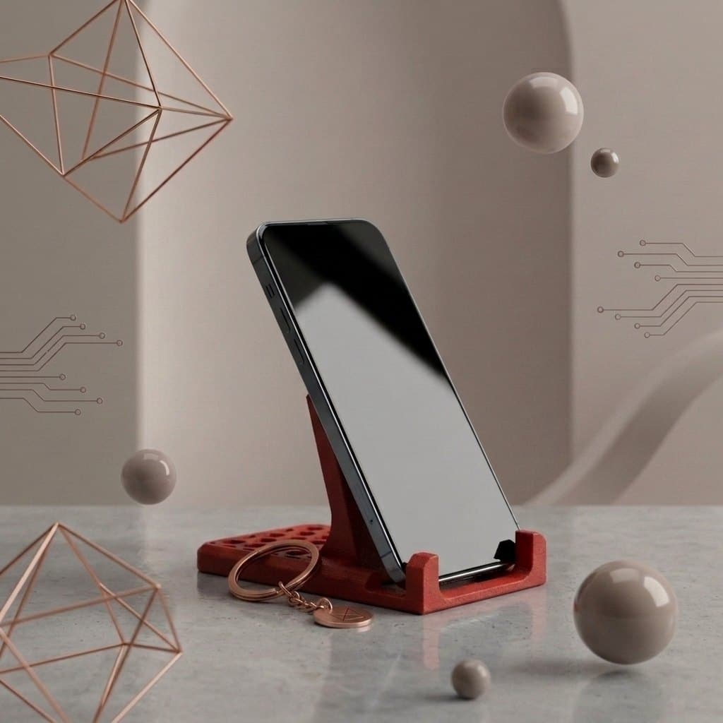 Foldable Phone Stand for Desk - Adjustable Mobile Holder for Smartphone with Keychain Loop - Red Honeycomb, Fits iPhone Samsung Redmi with Case — size and scale reference