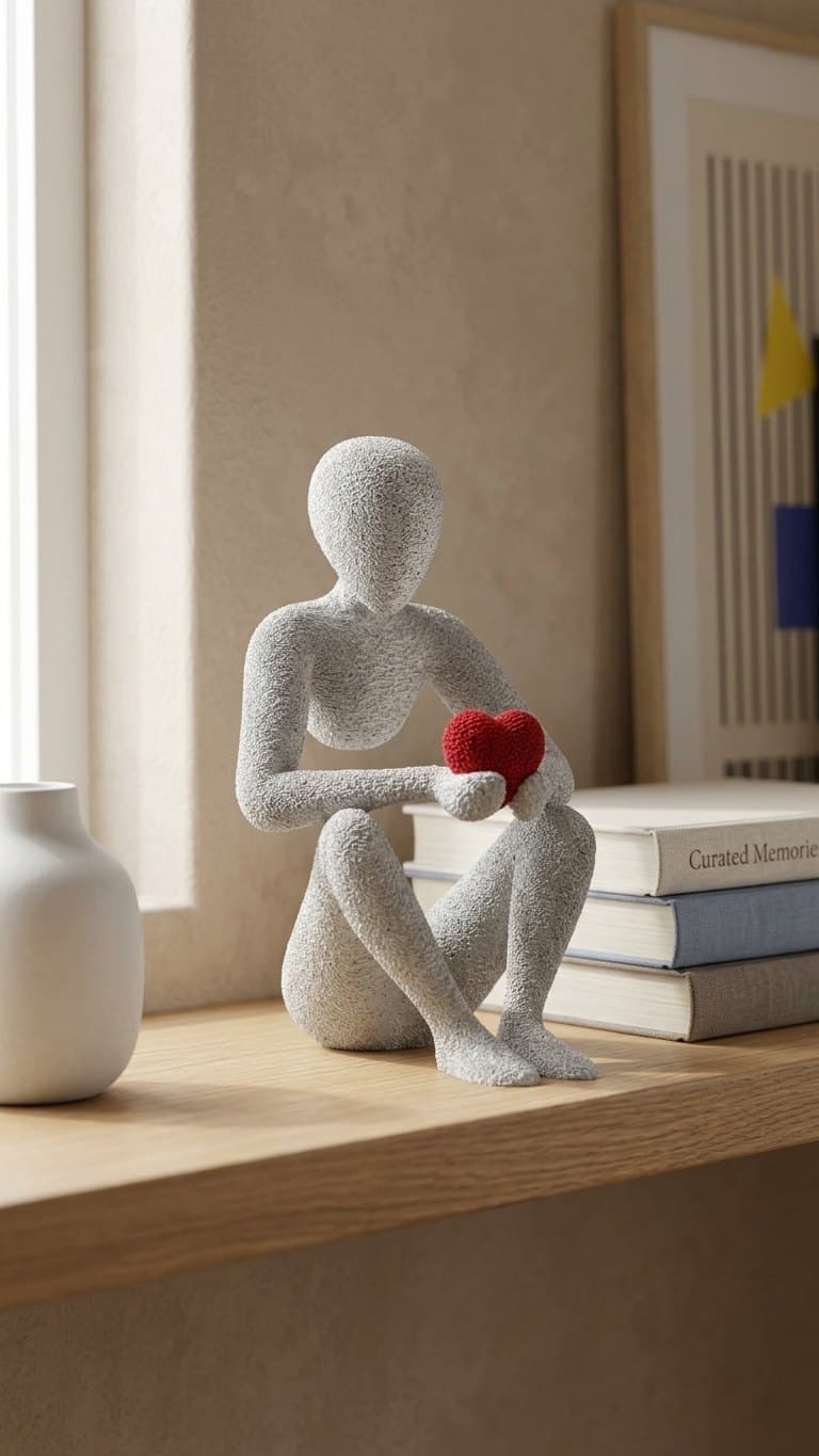 Love's Embrace Sculpture – Abstract Figure Holding a Heart — detail view 4