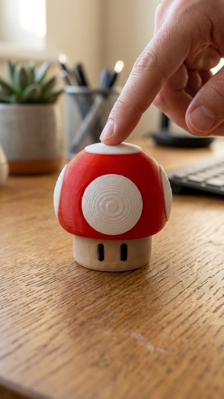 Retro Mushroom Fidget Clicker Toy — size and scale reference