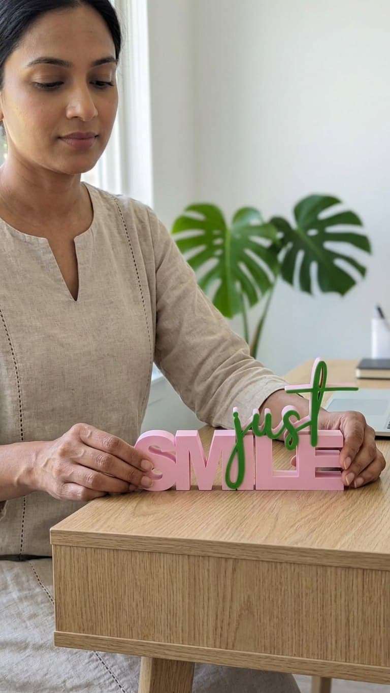 Just Smile Sign — lit vs unlit view