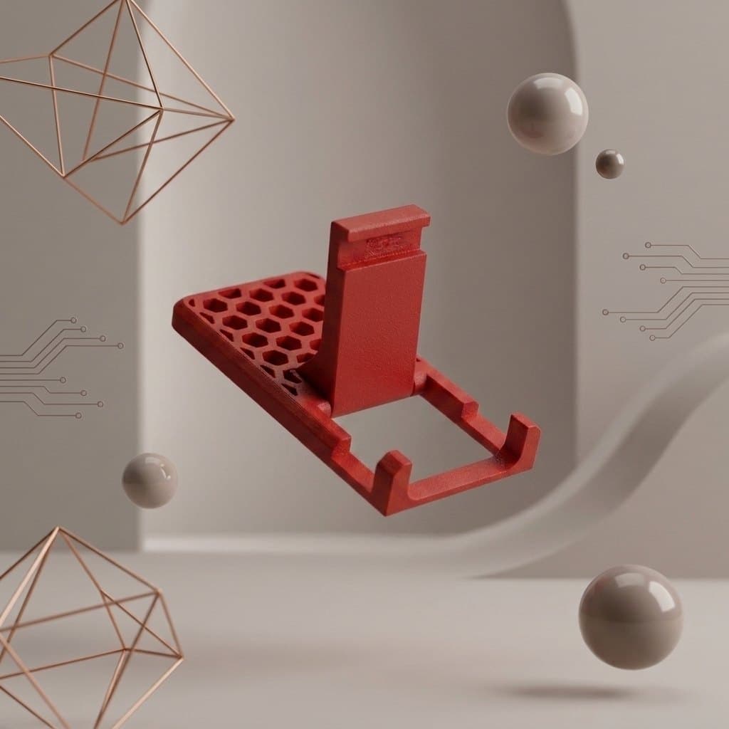 Foldable Phone Stand for Desk - Adjustable Mobile Holder for Smartphone with Keychain Loop - Red Honeycomb, Fits iPhone Samsung Redmi with Case — lit vs unlit view