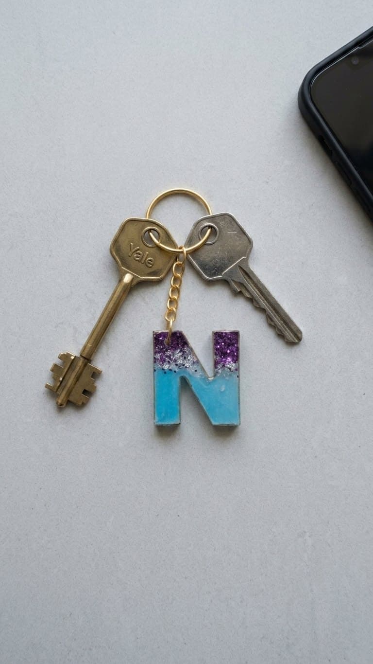 Silver Filled Resin Keychain — lit vs unlit view
