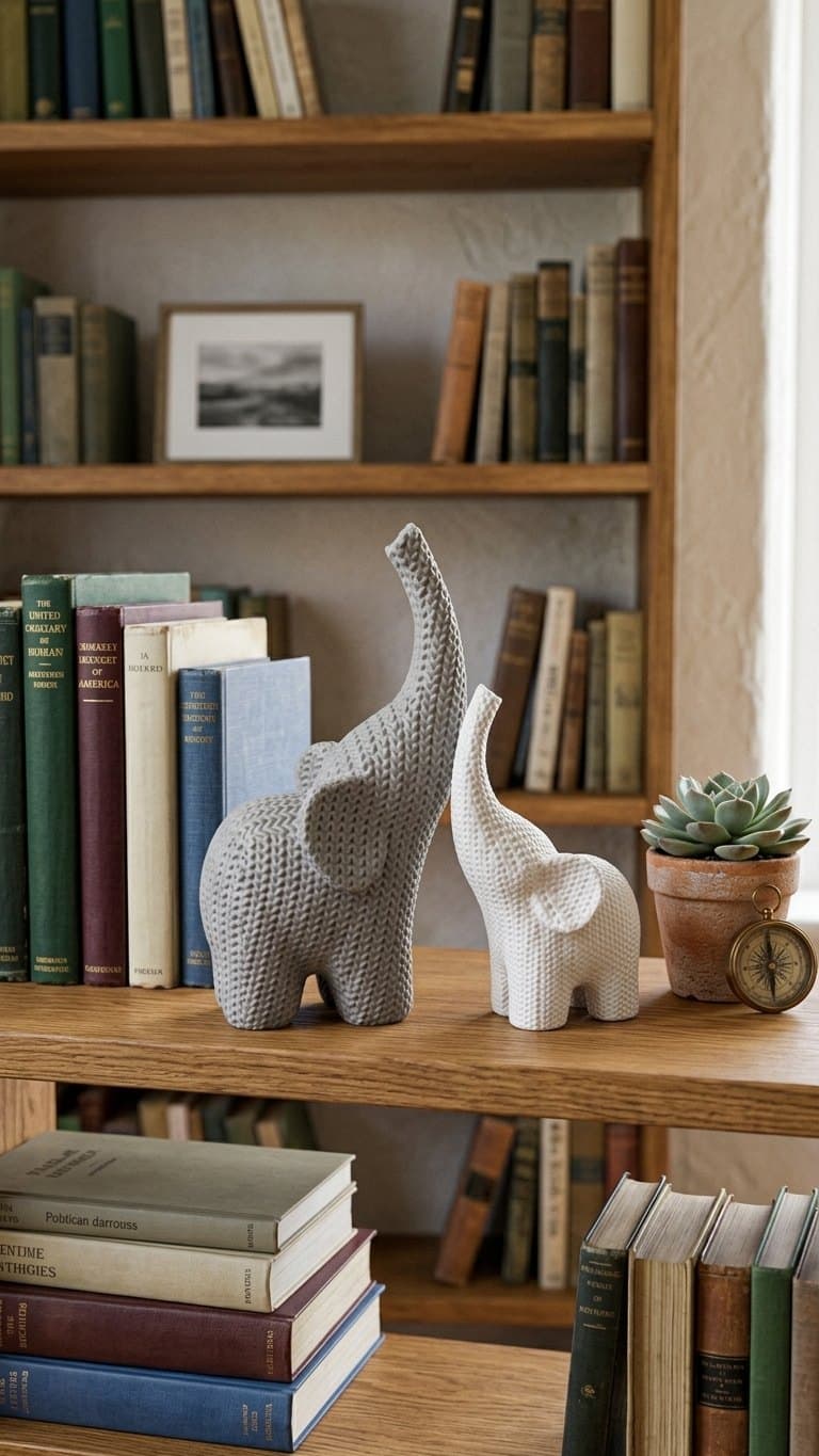 Knitted Elephant Showpiece – Mother & Baby Set of 2 — size and scale reference