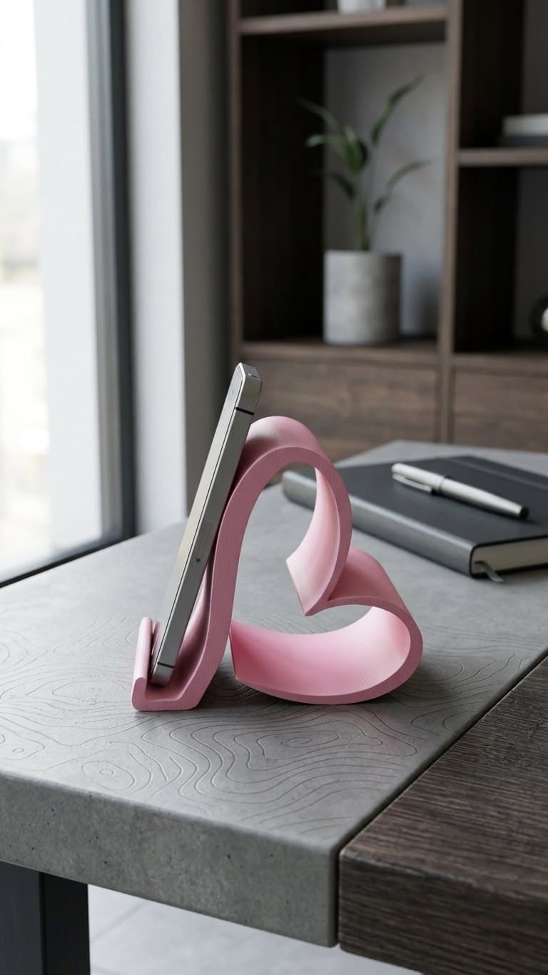 Blush Pink Heart Phone Stand — size and scale reference