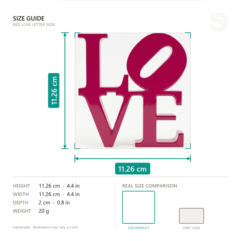 Red Love Letter Sign — lit vs unlit view