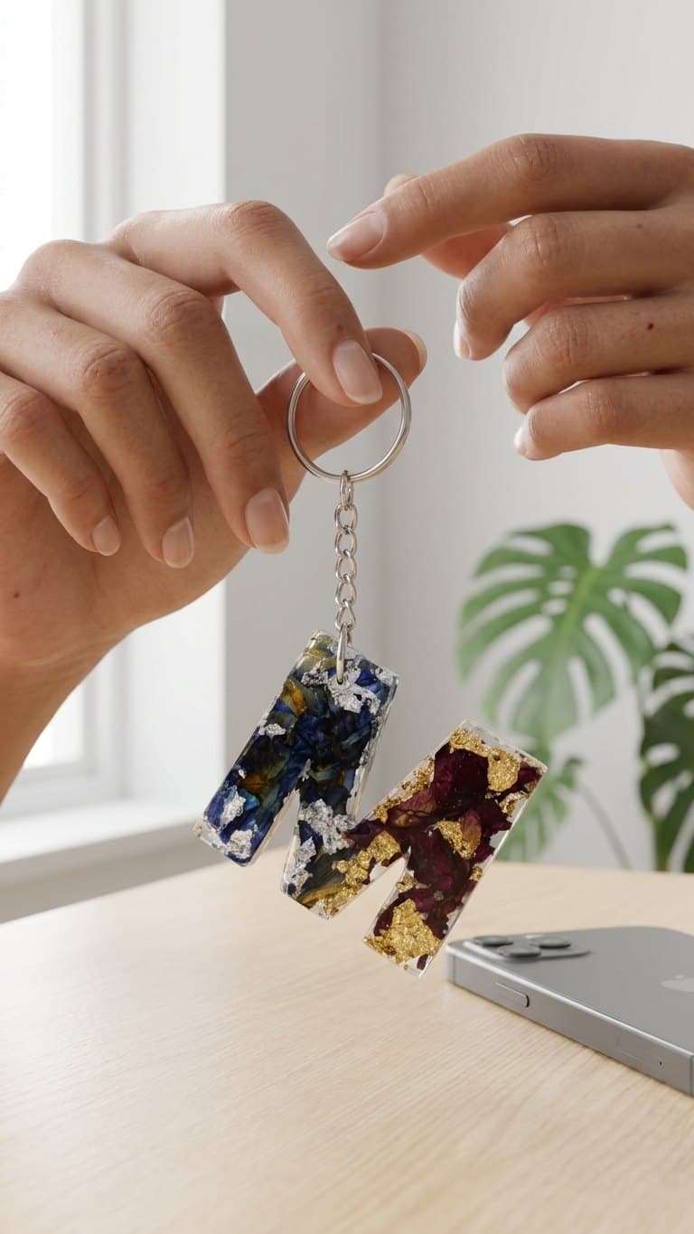 Gold Flake Resin Keychain — size and scale reference