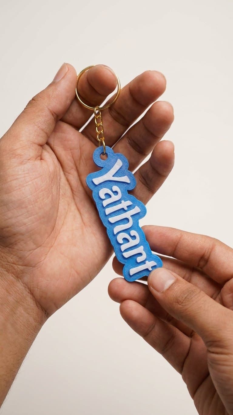Custom Name Resin Keychain — lit vs unlit view