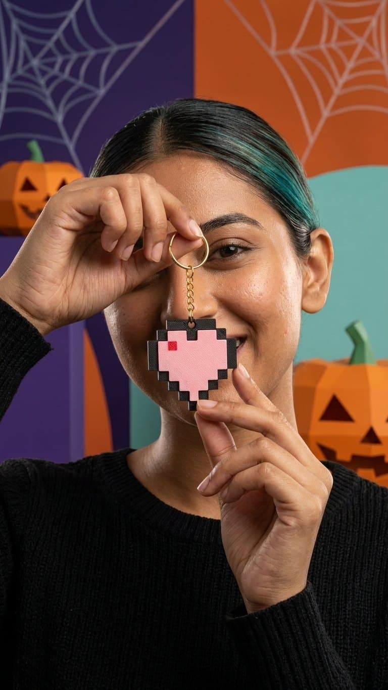 Minecraft Heart Fidget Clicker Keychain — lit vs unlit view