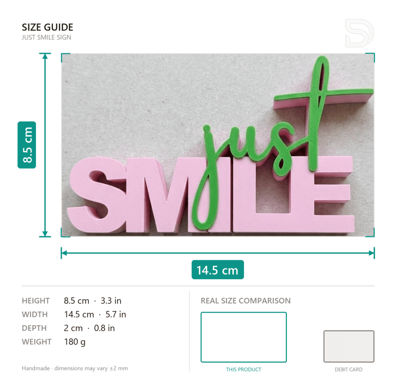 Just Smile Sign — size and scale reference