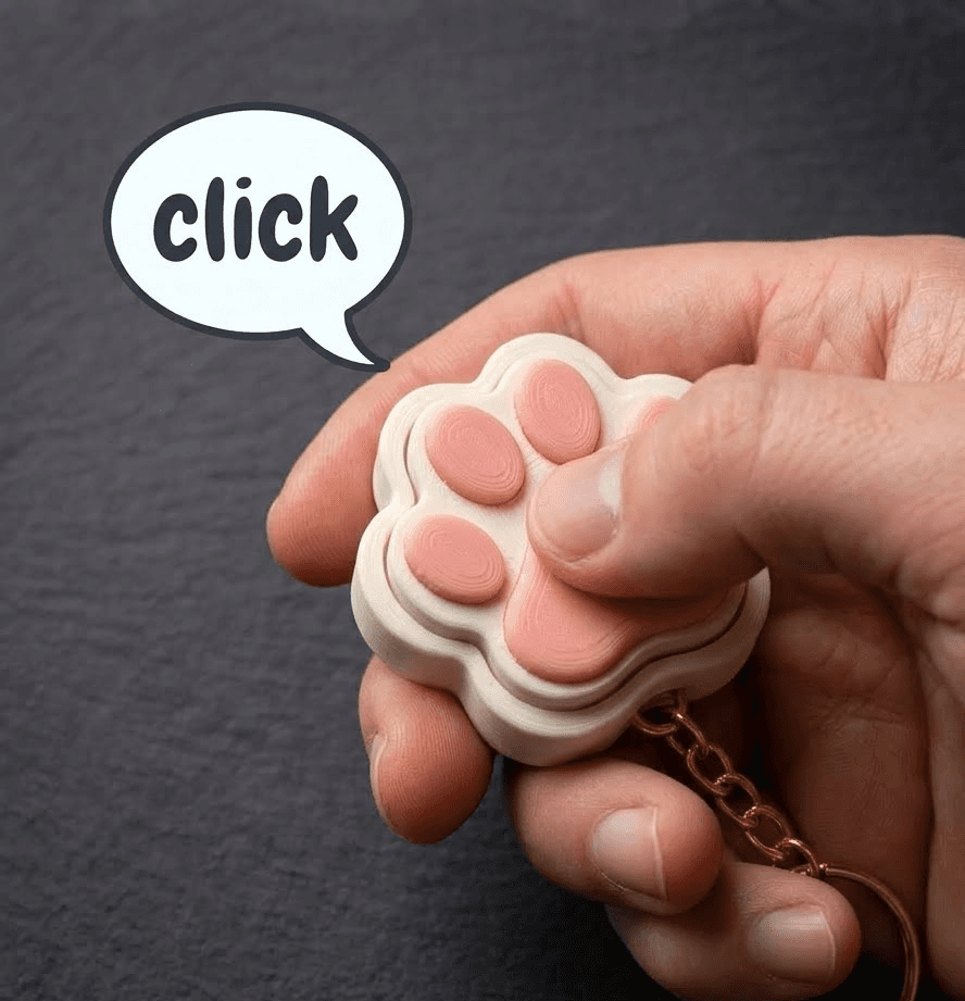Cat Paw Fidget Clicker Keychain - Kawaii Bag Charm & Return Gift — size and scale reference