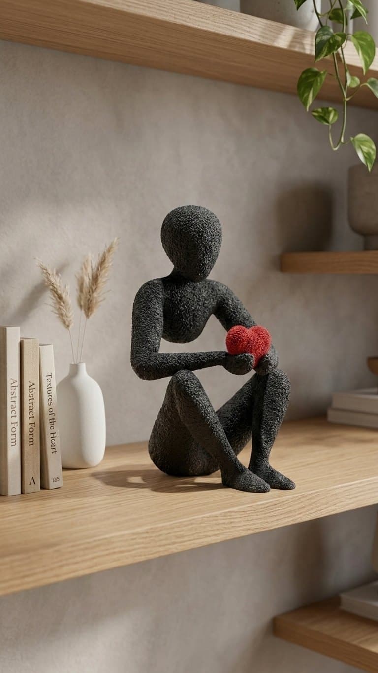 Love's Embrace Sculpture – Abstract Figure Holding a Heart — detail view 8