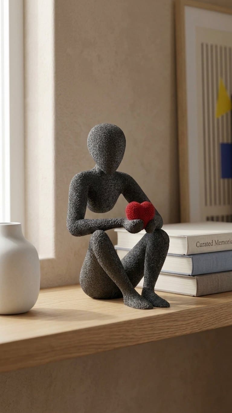 Love's Embrace Sculpture – Abstract Figure Holding a Heart — detail view 7