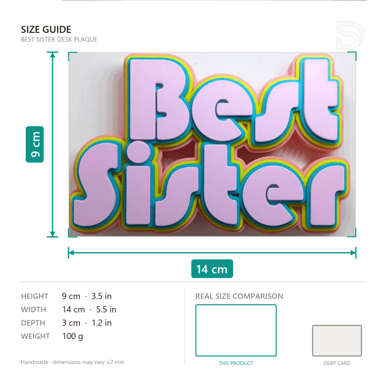 Best Sister Desk Plaque — lit vs unlit view