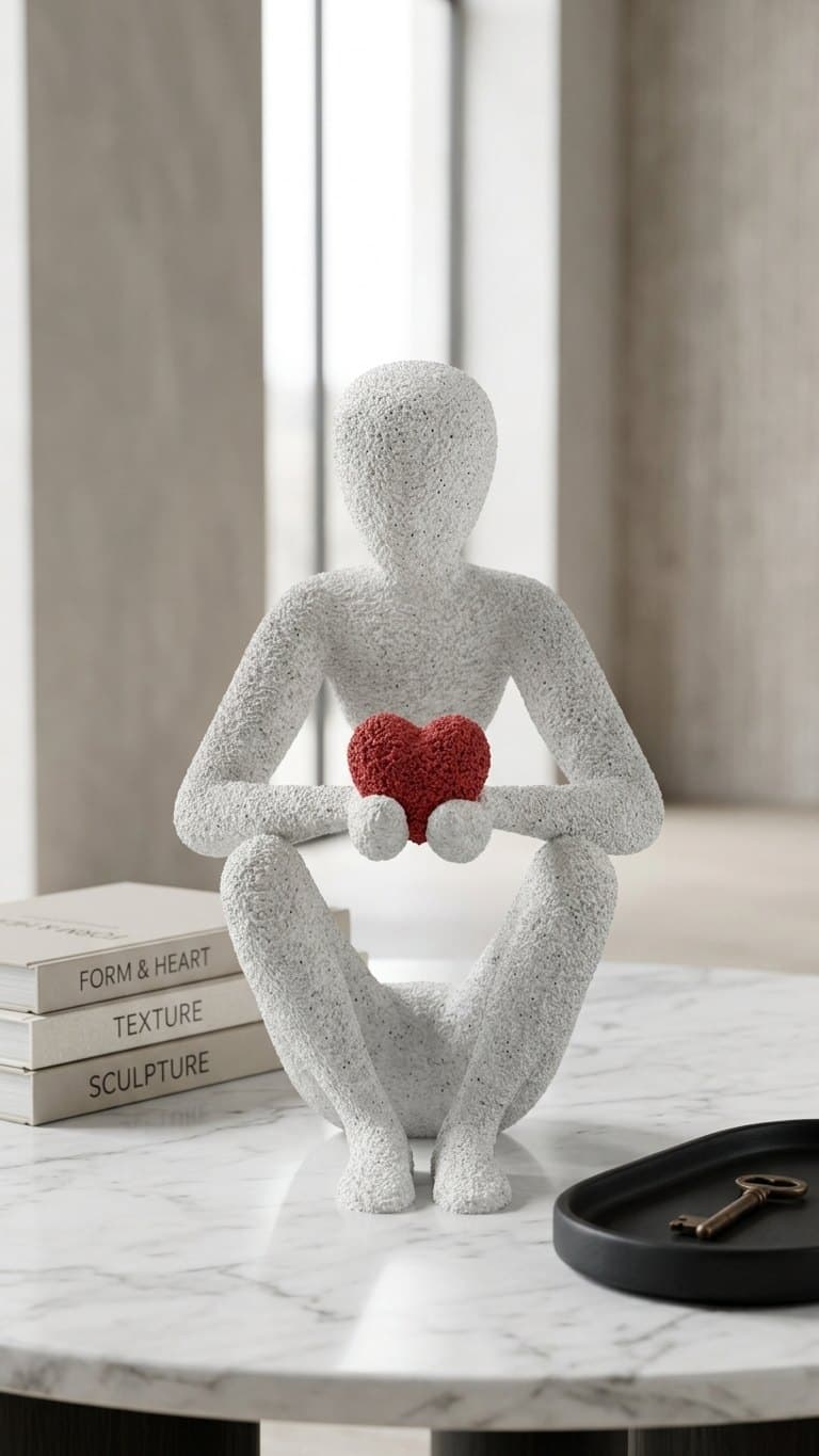 Love's Embrace Sculpture – Abstract Figure Holding a Heart — Handcrafted Home Decor by Dastaan Hyderabad