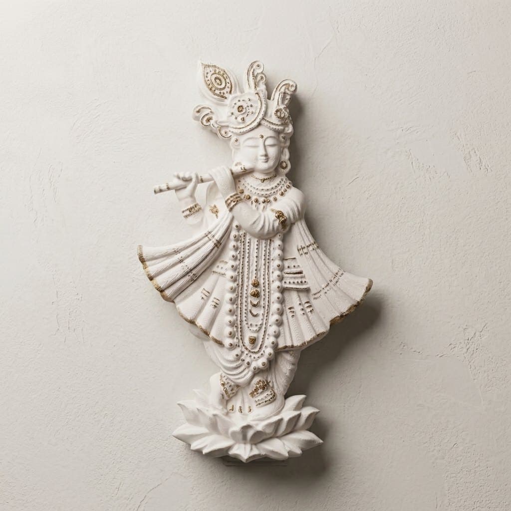 Shreenath Ji Krishna Wall Showpiece - White & Gold Flute Krishna on Lotus — main product photo