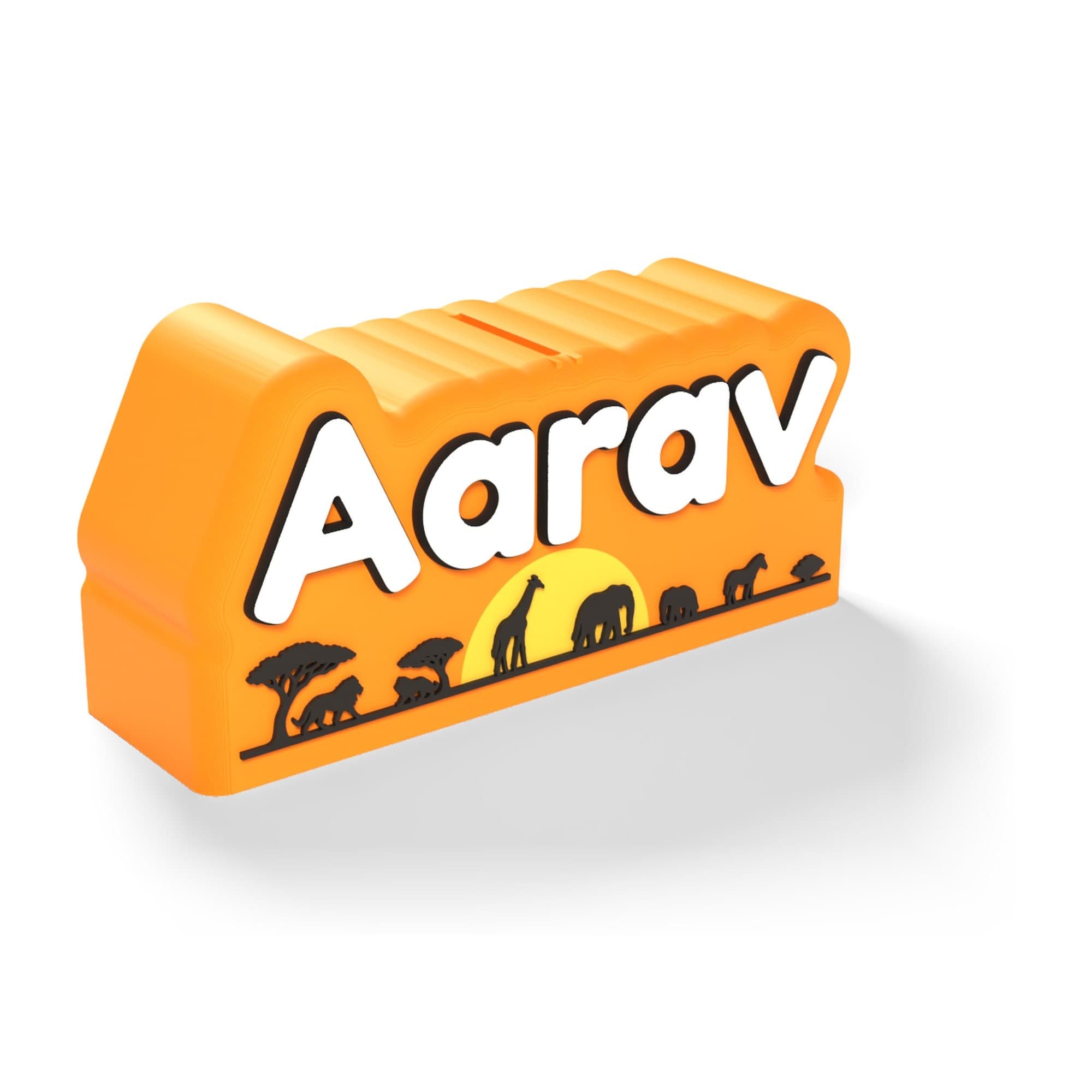 Personalised Scene Name Coin Box - 3D Printed Kids Piggy Bank with Safari, Space, Princess or Cricket Scene — main product photo