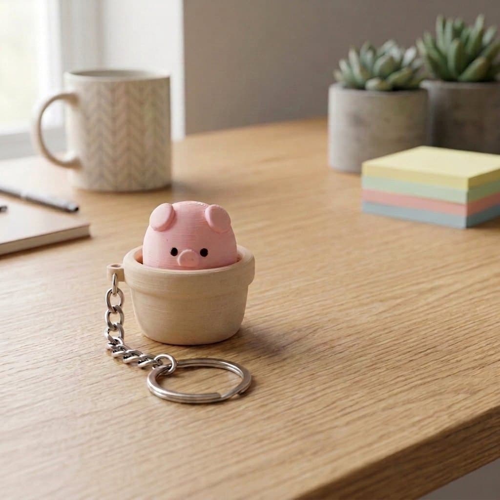 Pig Pot Clicker Keychain — lit vs unlit view
