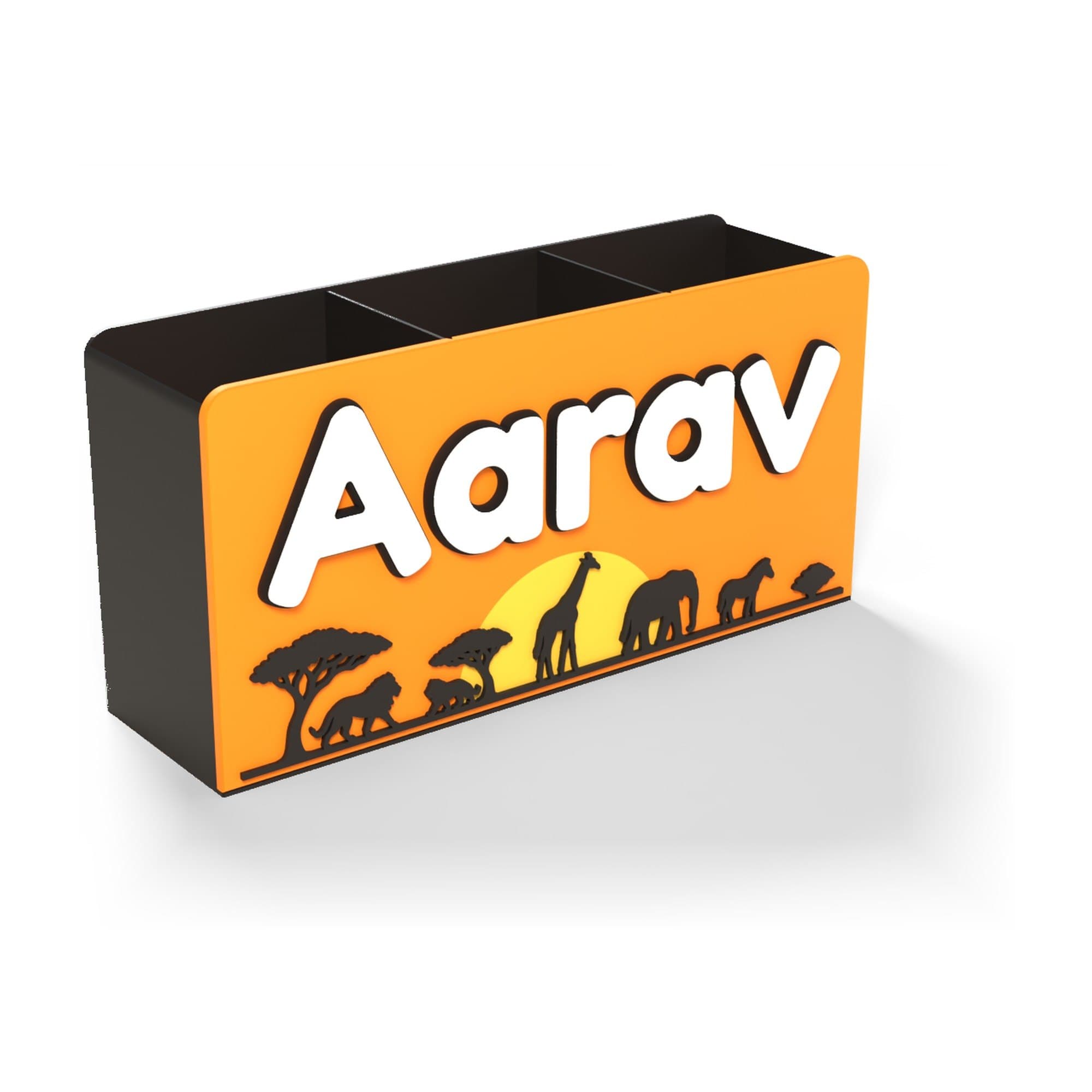 Personalised Scene Name Pen Stand - 3D Printed Kids Desk Organiser with Safari, Space, Princess or Cricket Scene — Handcrafted Gifts by Dastaan Hyderabad