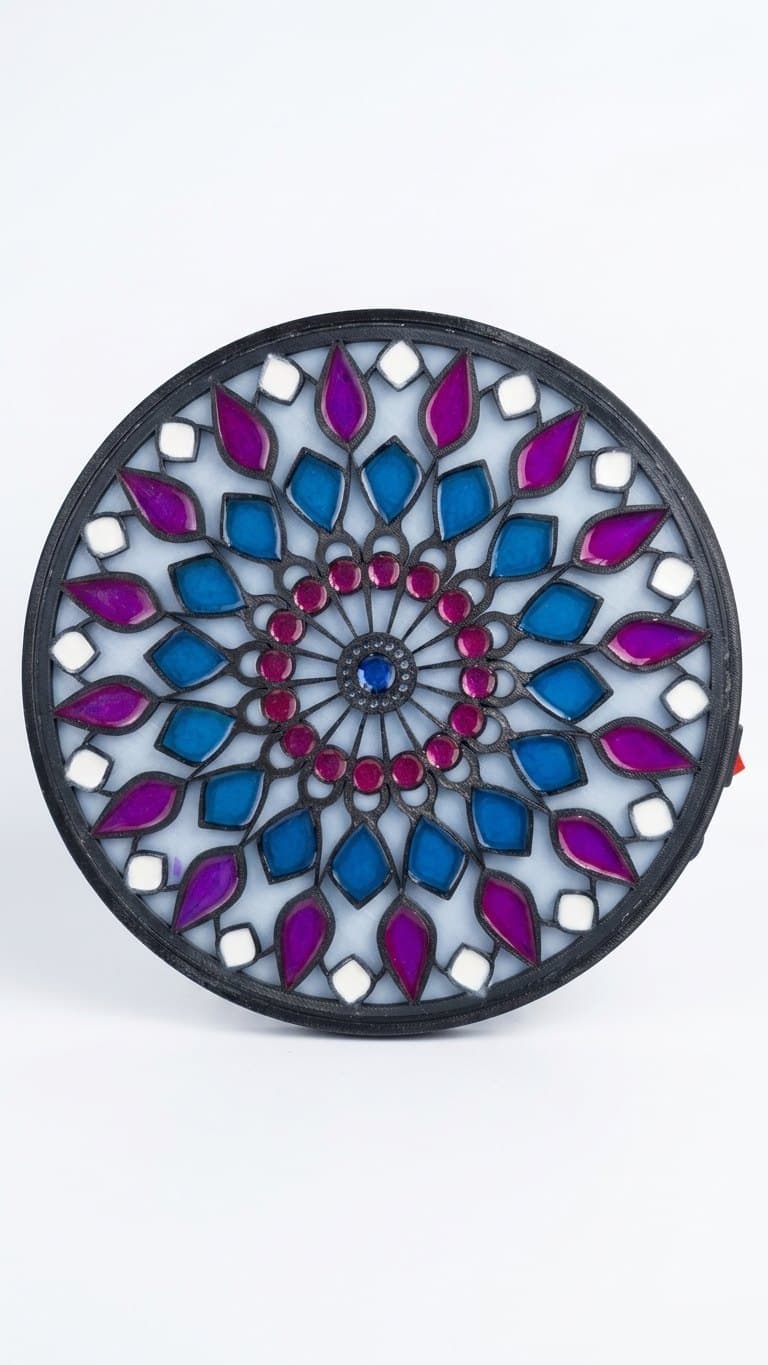 Resin Mandala Wall Lamp — lit vs unlit view